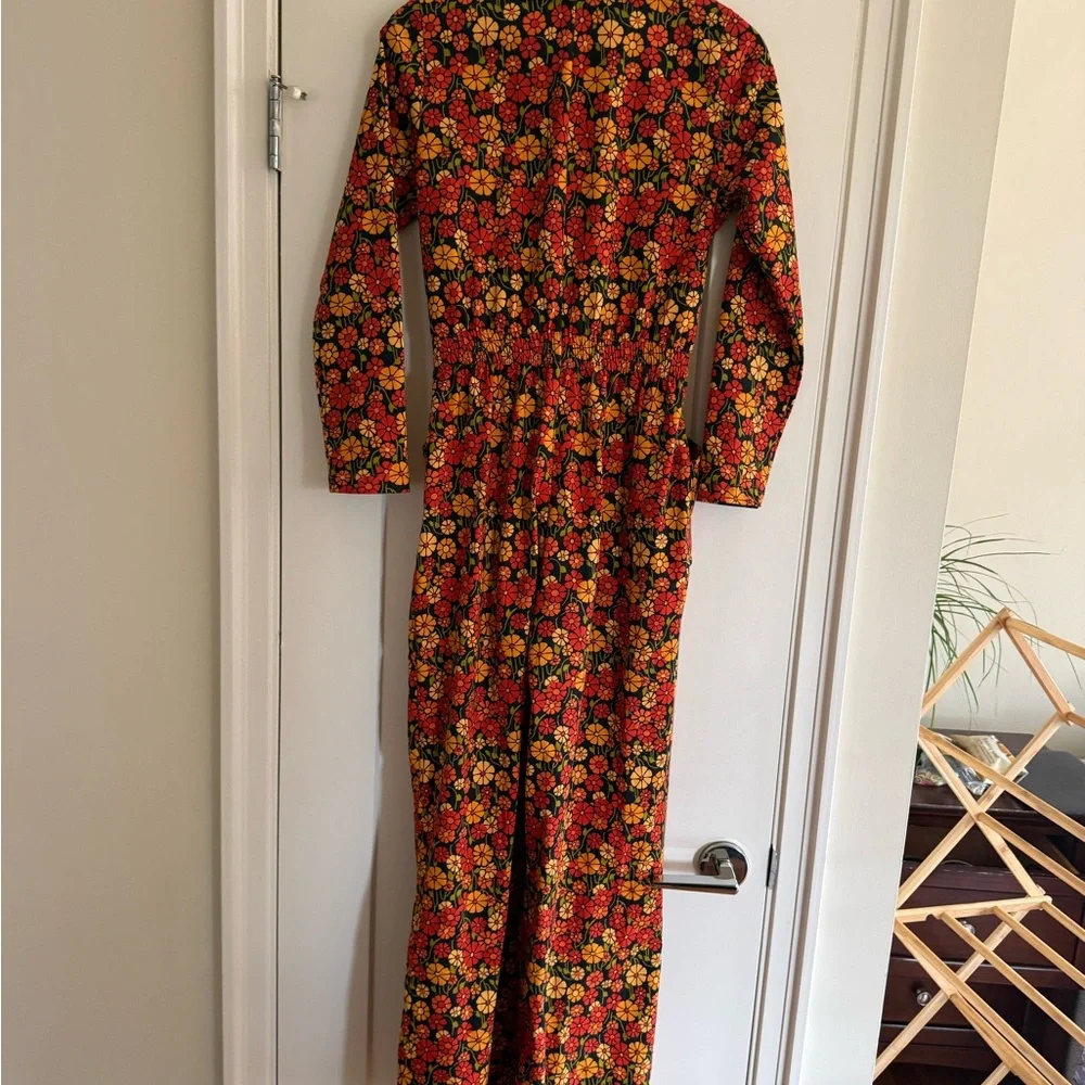 Floral Zip-Front Jumpsuit in Orange & Yellow - Picture 4 of 10